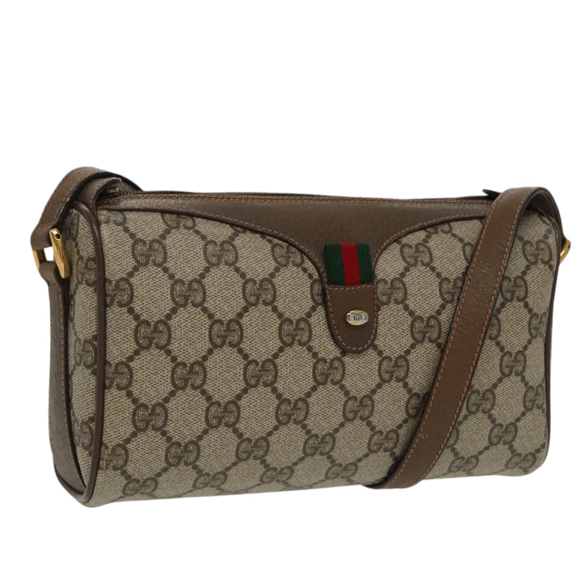 GUCCI GG Supreme Web Sherry Line Shoulder Bag PVC Beige 89 02 018 100071