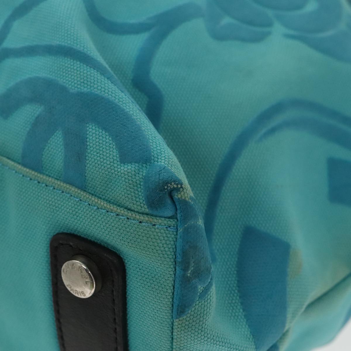 CHANEL Tote Bag Canvas Turquoise Blue CC 100096