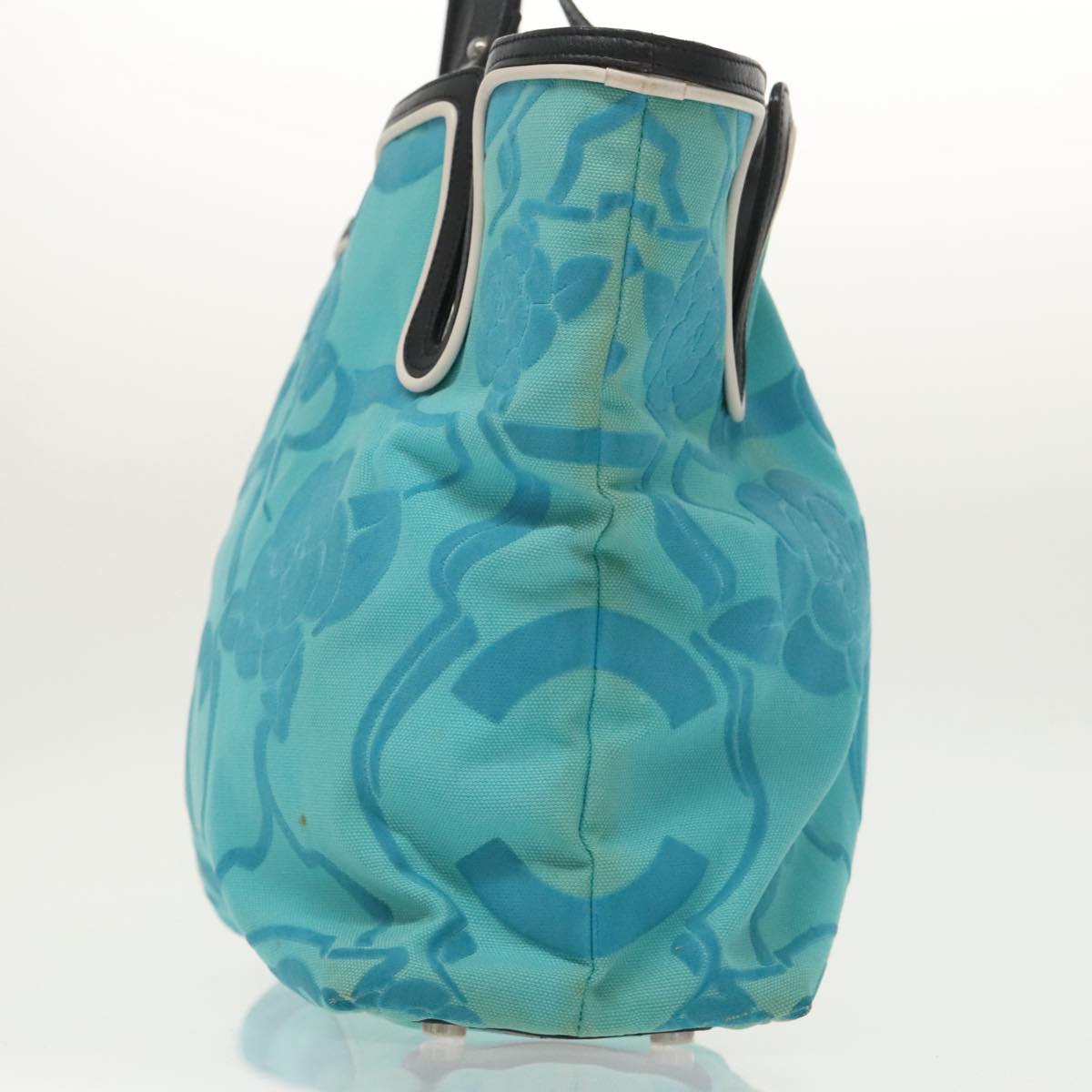 CHANEL Tote Bag Canvas Turquoise Blue CC 100096