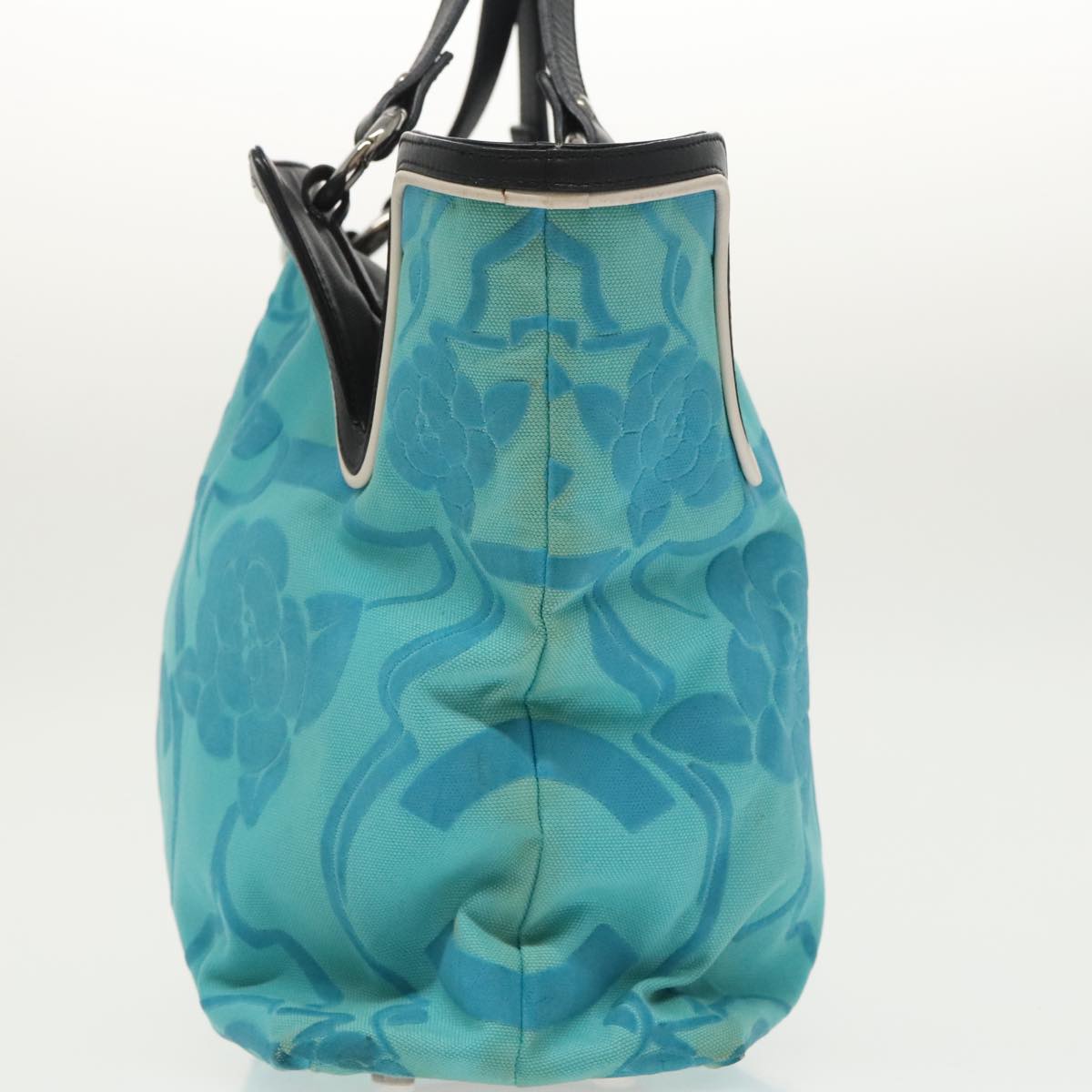 CHANEL Tote Bag Canvas Turquoise Blue CC 100096
