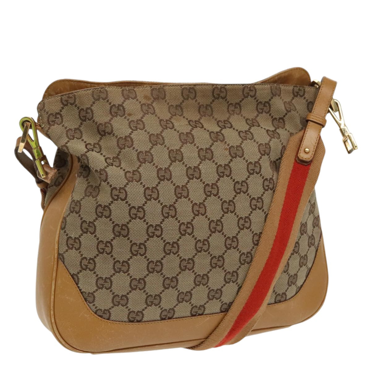 GUCCI GG Canvas Sherry Line Shoulder Bag Beige Gold Brown 001 4095 100097