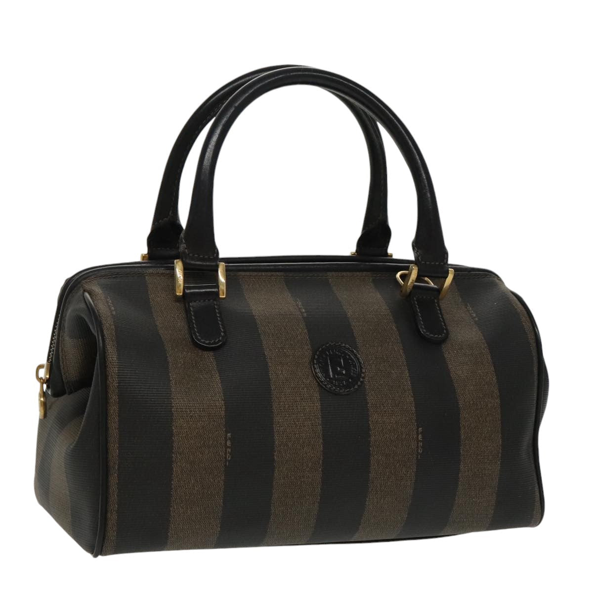 FENDI Pecan Canvas Hand Bag Brown Black gold 100100