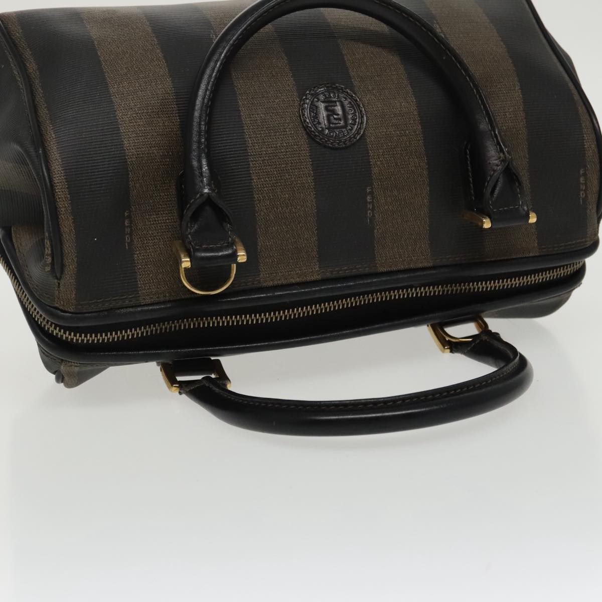 FENDI Pecan Canvas Hand Bag Brown Black gold 100100