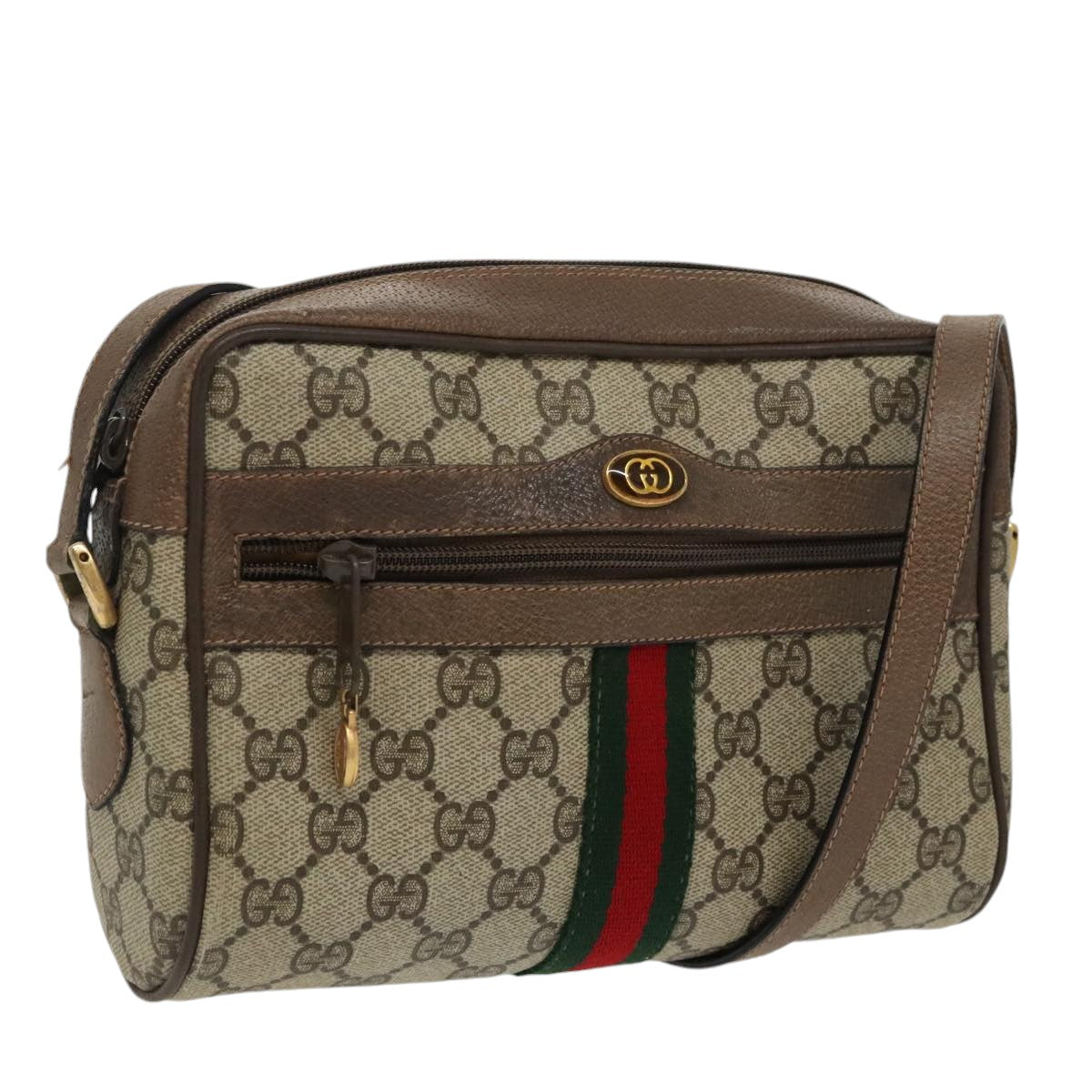 GUCCI GG Supreme Web Sherry Line Shoulder Bag PVC Beige 32 02 004 100146