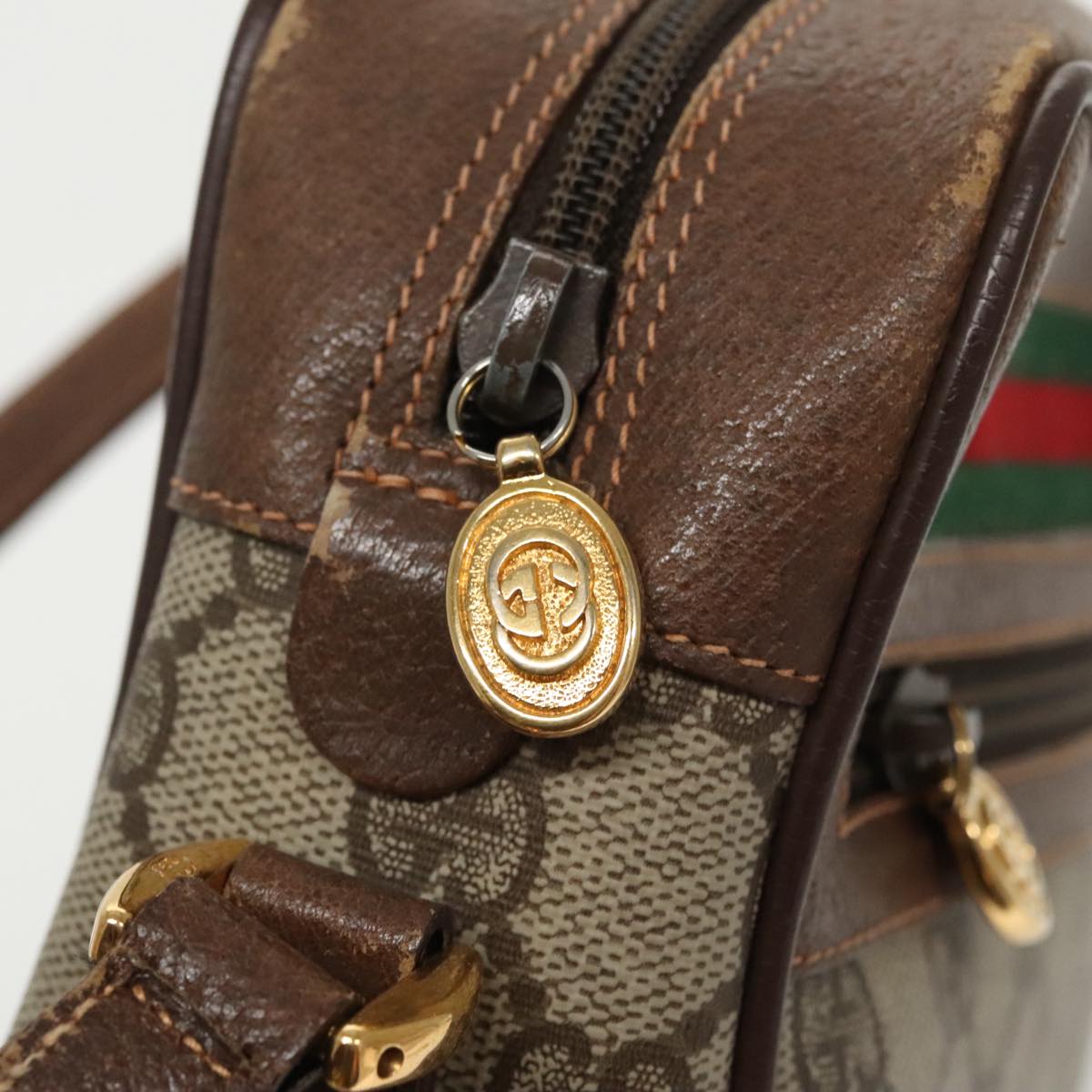 GUCCI GG Supreme Web Sherry Line Shoulder Bag PVC Beige 119 02 087 100147