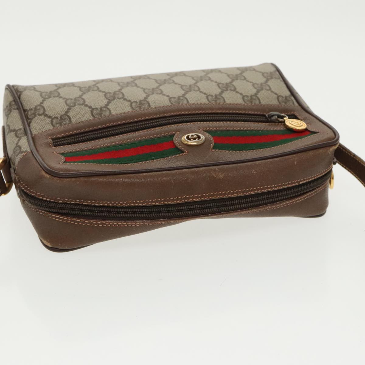GUCCI GG Supreme Web Sherry Line Shoulder Bag PVC Beige 119 02 087 100147