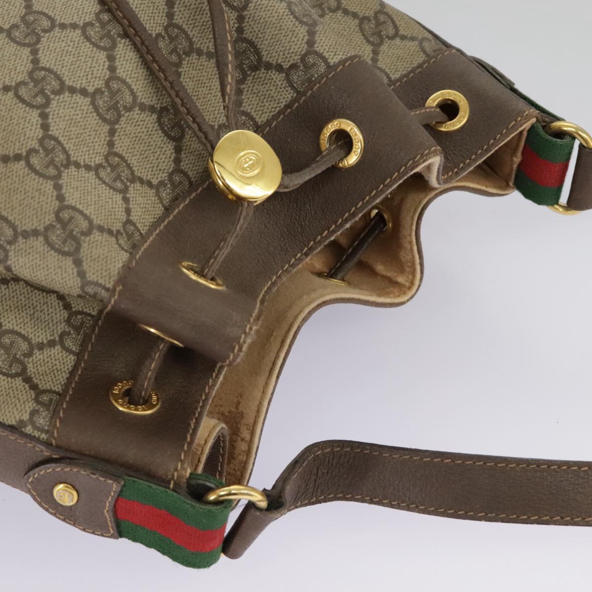 GUCCI GG Supreme Web Sherry Line Shoulder Bag PVC Beige 164 02 034 100148