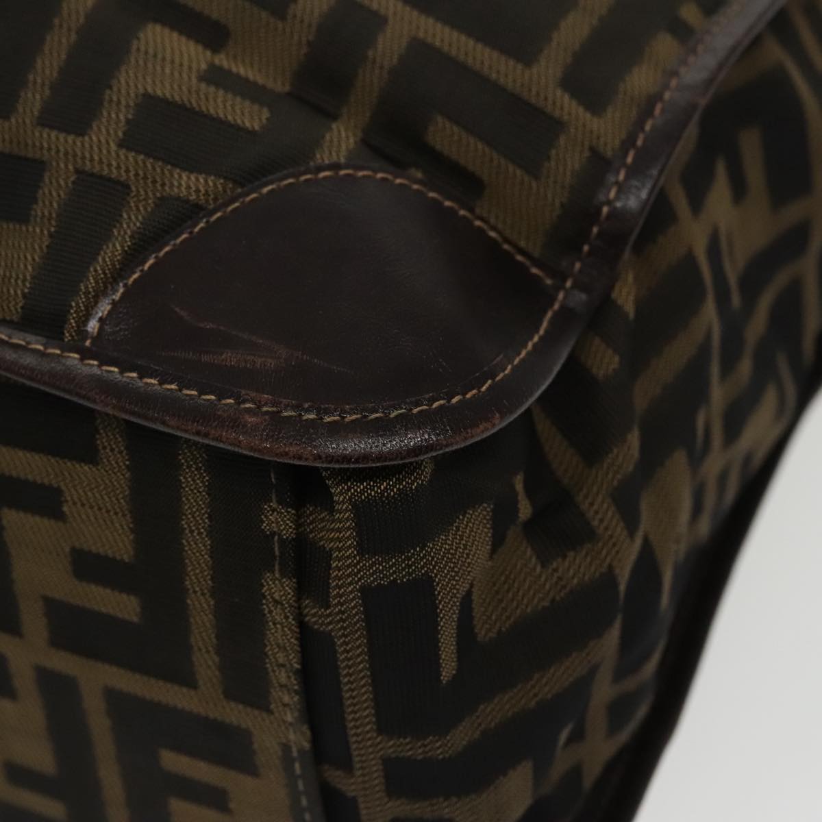 FENDI Zucca Canvas Hand Bag Brown Black 100153