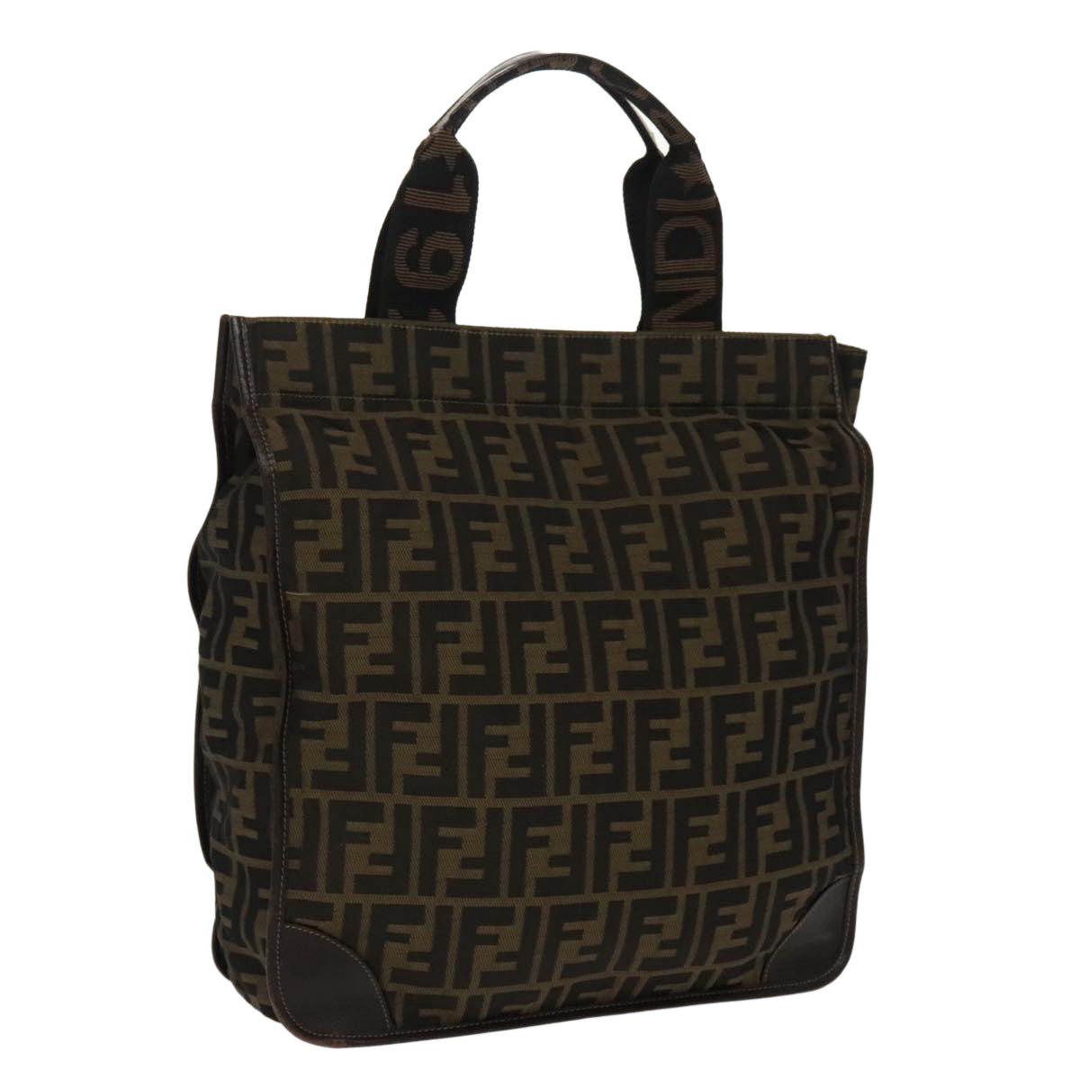FENDI Zucca Canvas Hand Bag Brown Black 100153