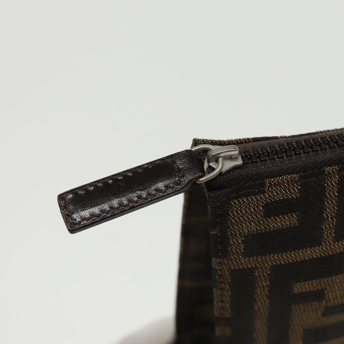 FENDI Zucca Canvas Clutch Bag Brown Black 100167