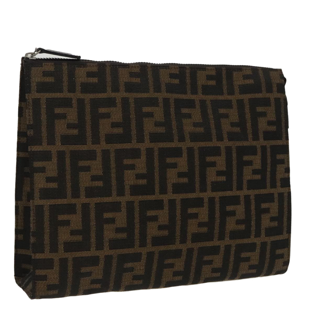 FENDI Zucca Canvas Clutch Bag Brown Black 100167
