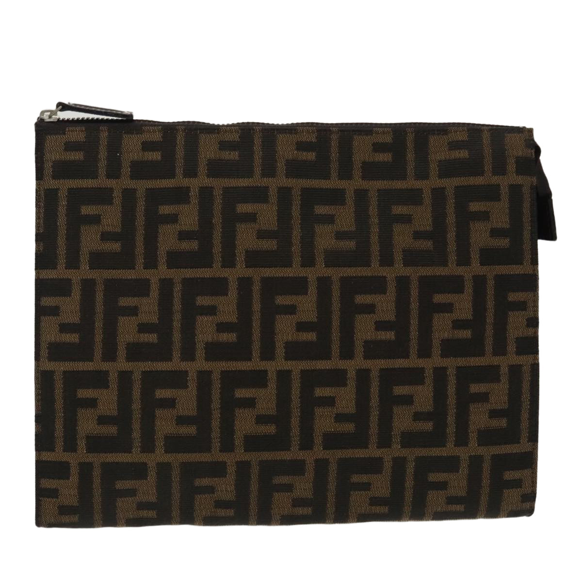 FENDI Zucca Canvas Clutch Bag Brown Black 100167