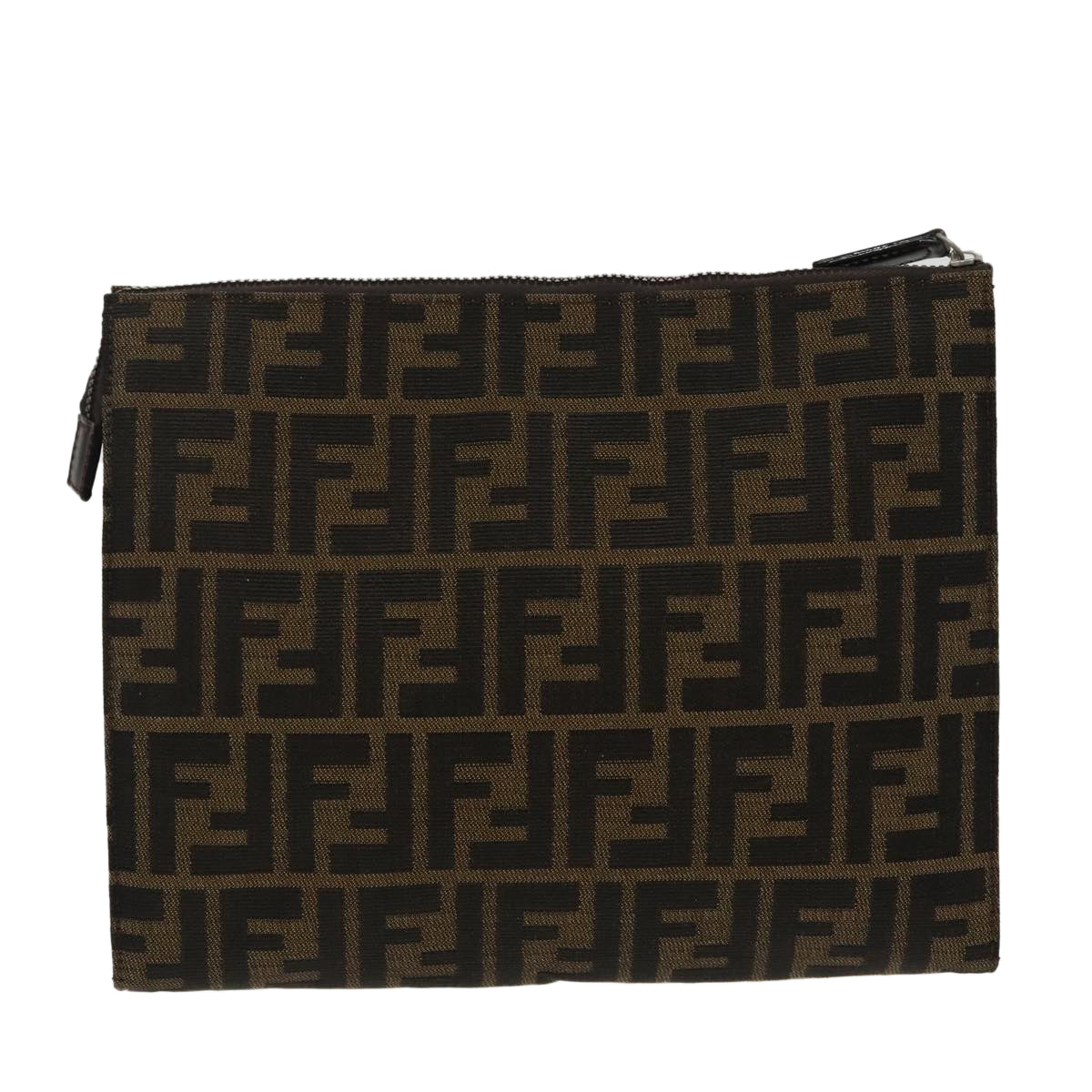 FENDI Zucca Canvas Clutch Bag Brown Black 100167