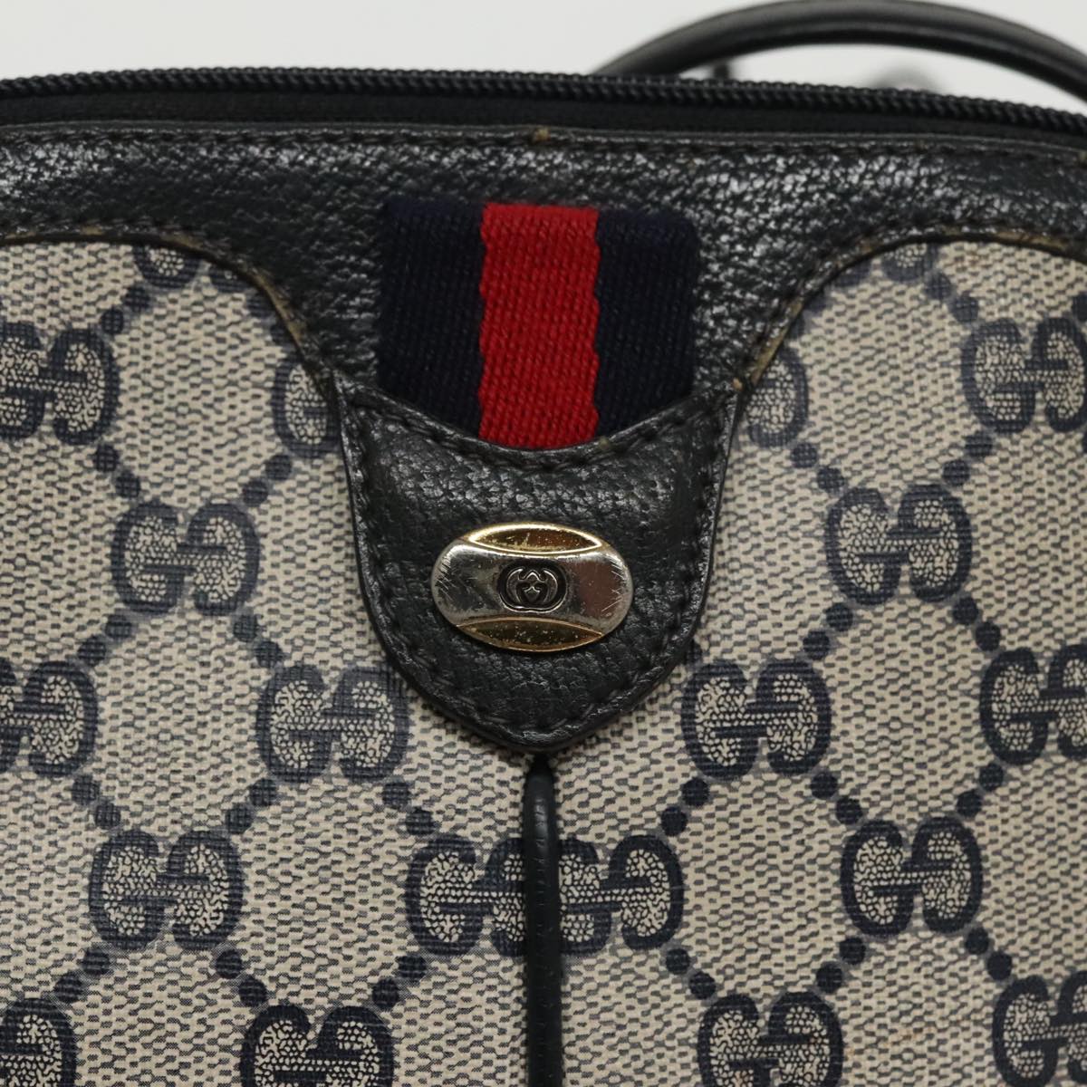 GUCCI GG Supreme Sherry Line Shoulder Bag PVC Navy Gold 904 02 047 100169