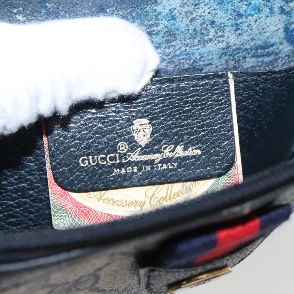 GUCCI GG Supreme Sherry Line Shoulder Bag PVC Navy Gold 904 02 047 100169