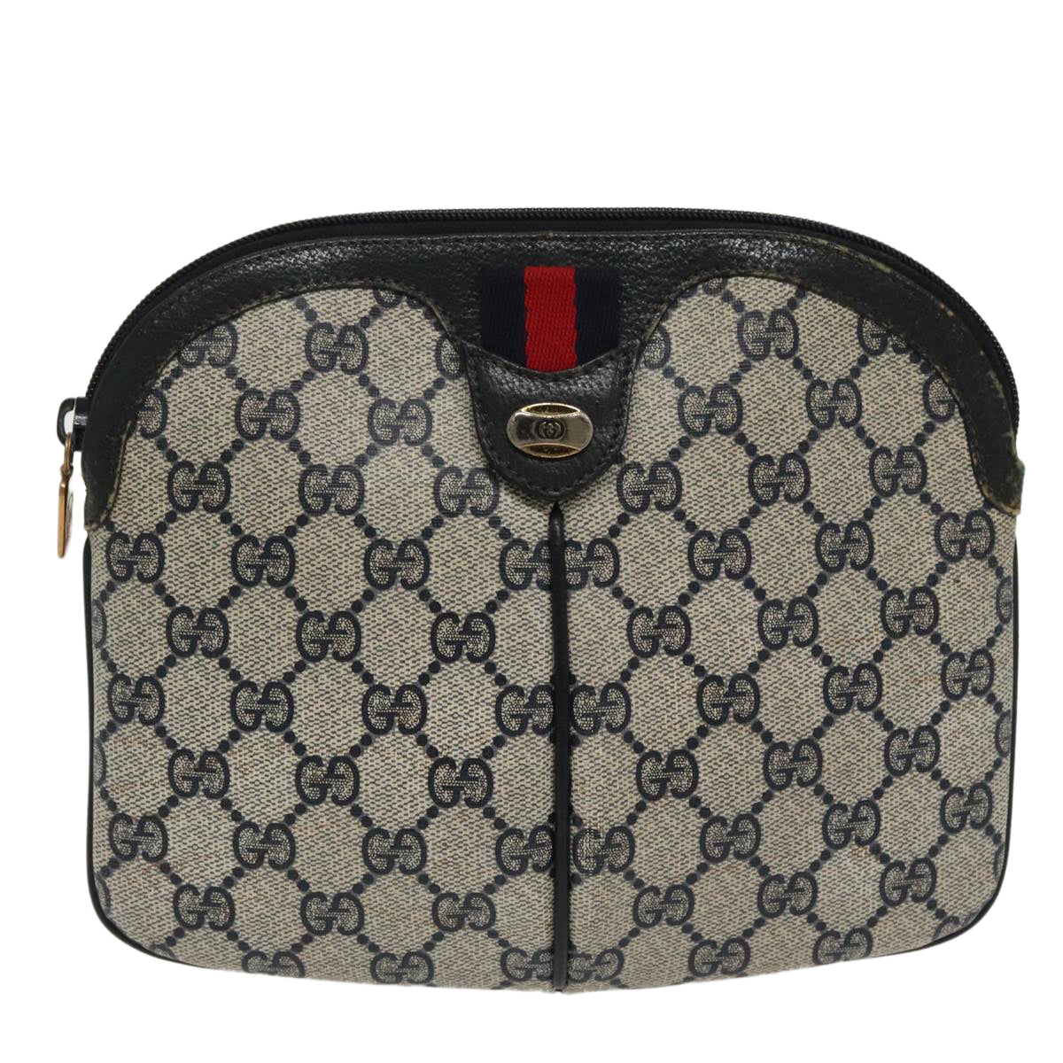 GUCCI GG Supreme Sherry Line Shoulder Bag PVC Navy Gold 904 02 047 100169