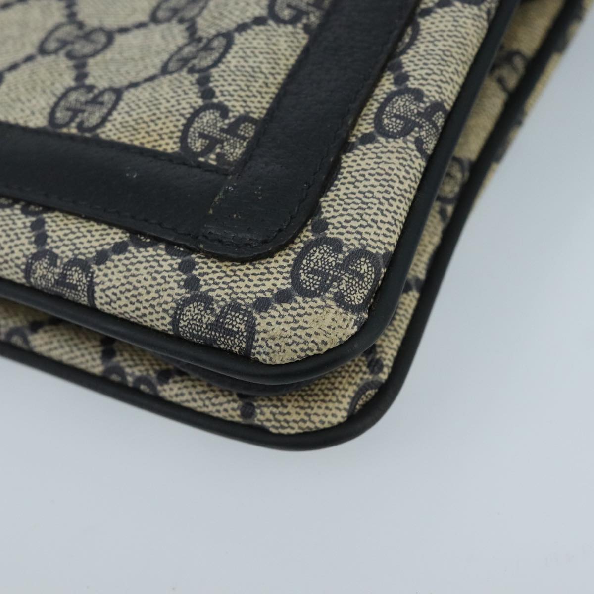 GUCCI GG Supreme Sherry Line Shoulder Bag PVC Navy Gold 02 14 013 100174