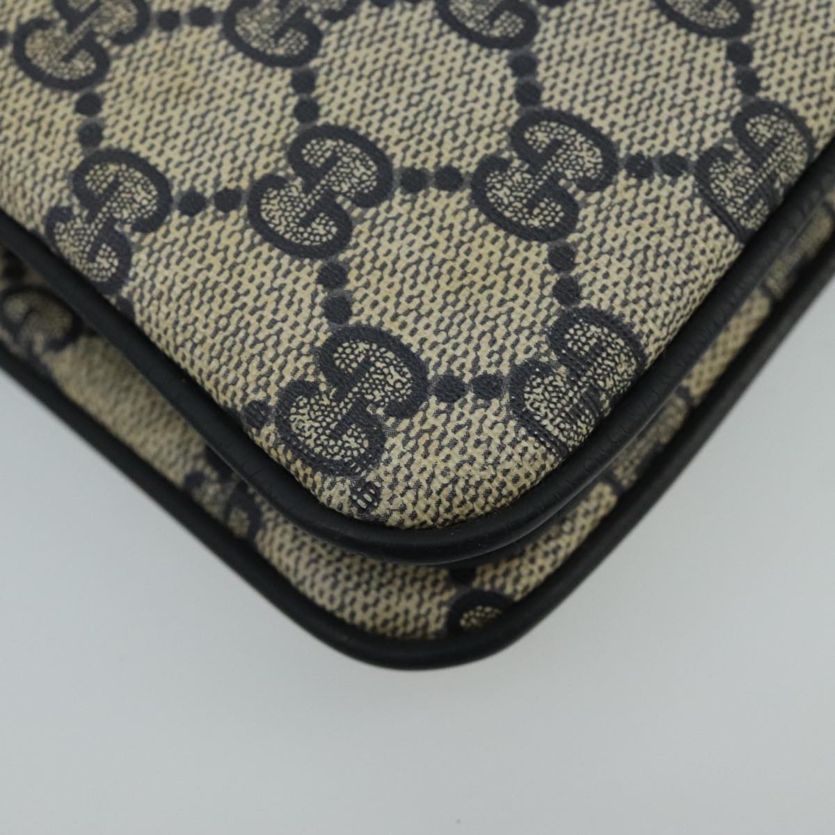 GUCCI GG Supreme Sherry Line Shoulder Bag PVC Navy Gold 02 14 013 100174