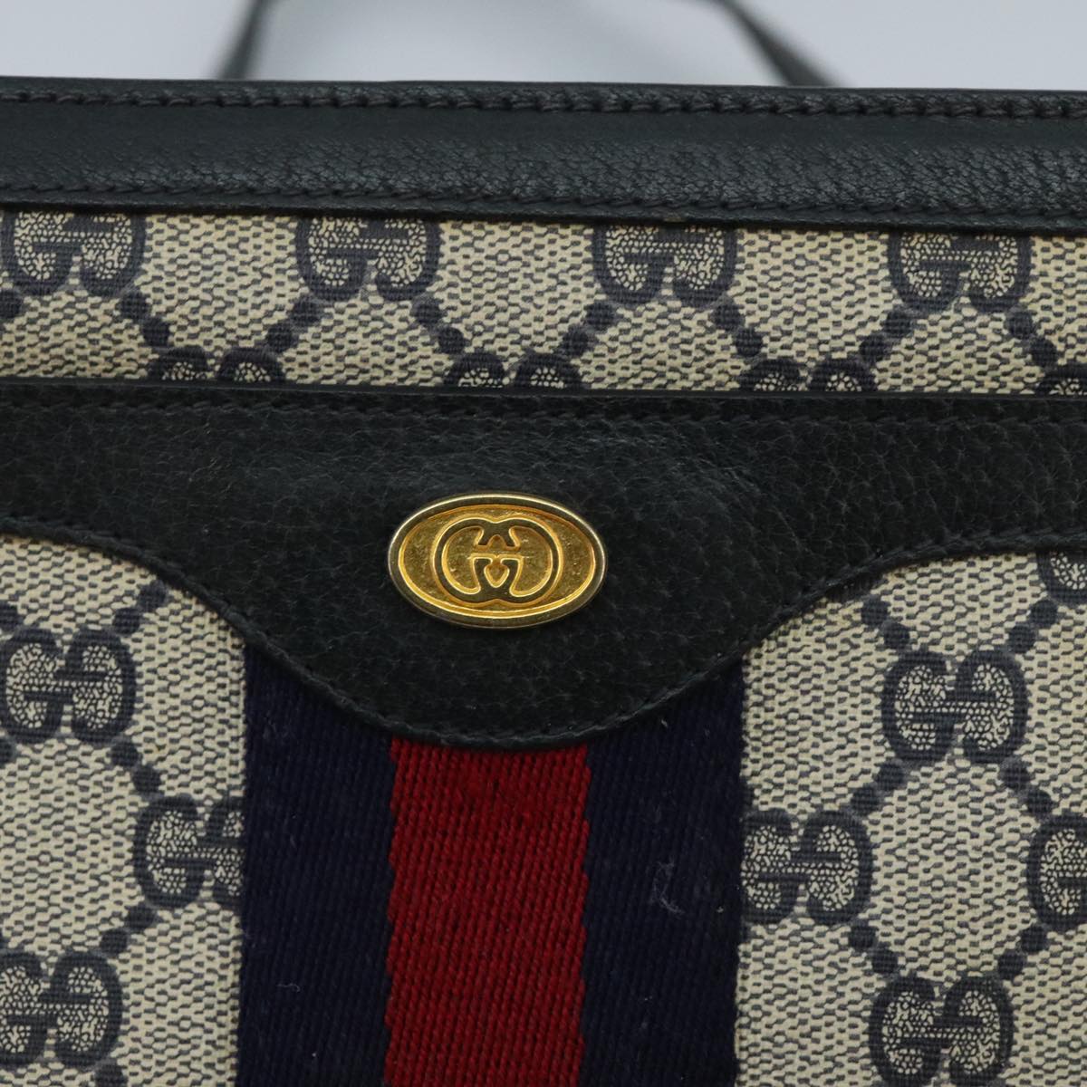 GUCCI GG Supreme Sherry Line Shoulder Bag PVC Navy Gold 02 14 013 100174