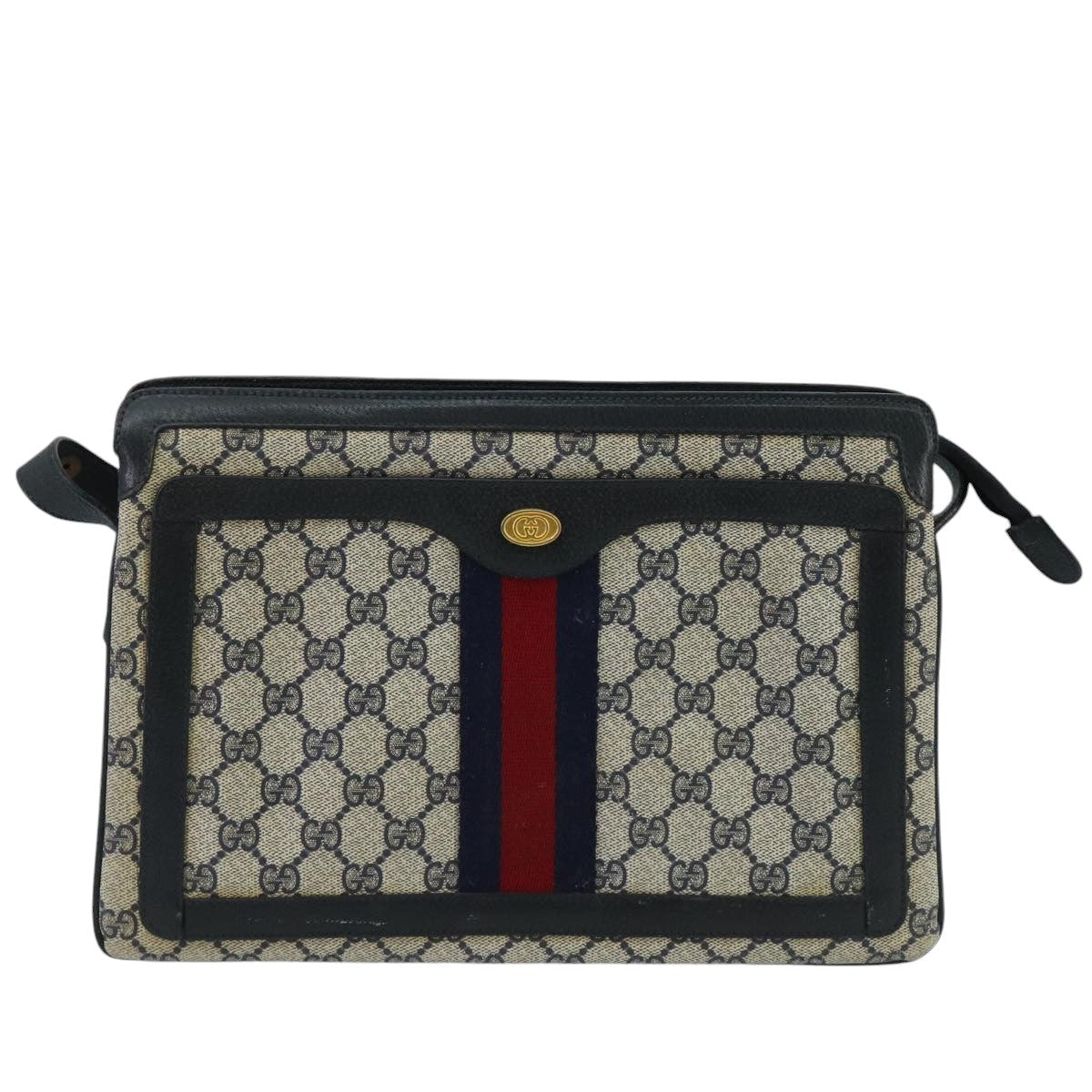 GUCCI GG Supreme Sherry Line Shoulder Bag PVC Navy Gold 02 14 013 100174