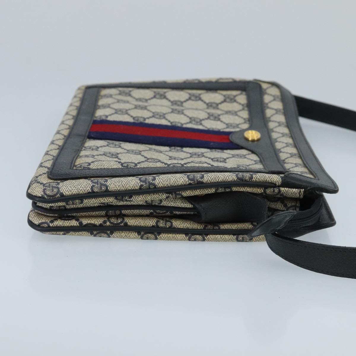 GUCCI GG Supreme Sherry Line Shoulder Bag PVC Navy Gold 02 14 013 100174