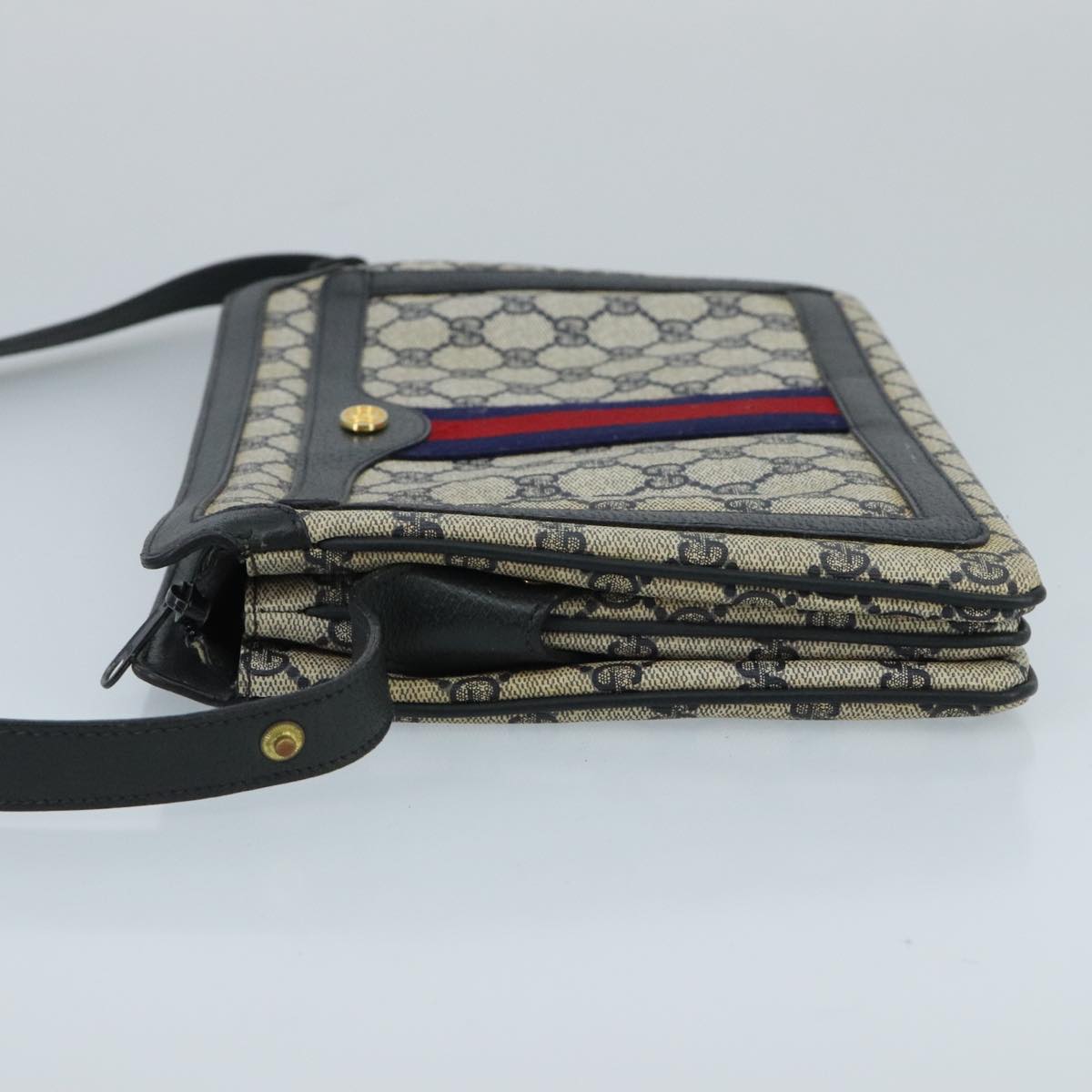 GUCCI GG Supreme Sherry Line Shoulder Bag PVC Navy Gold 02 14 013 100174