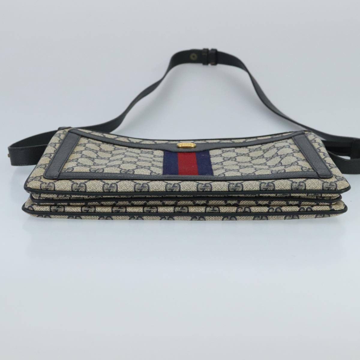 GUCCI GG Supreme Sherry Line Shoulder Bag PVC Navy Gold 02 14 013 100174