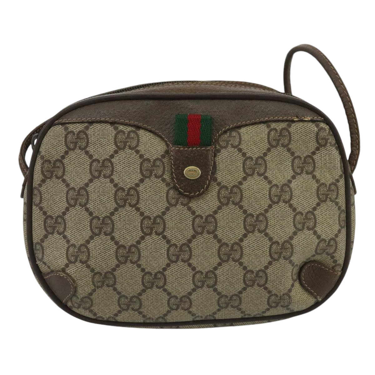 GUCCI GG Supreme Web Sherry Line Shoulder Bag PVC Beige 89 02 066 100175