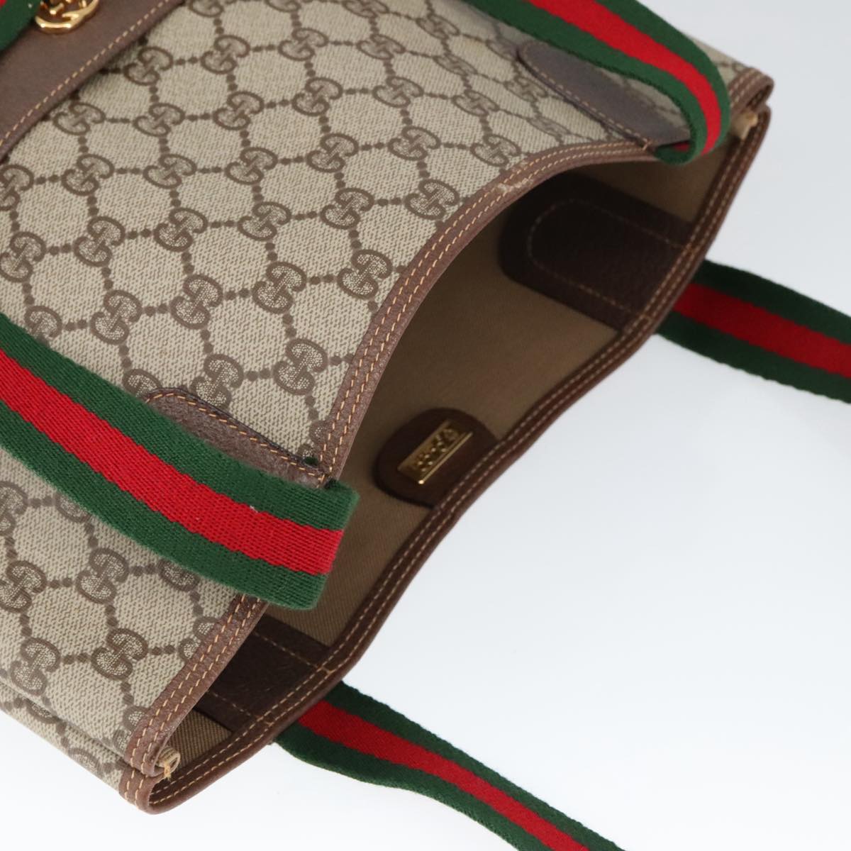 GUCCI GG Supreme Web Sherry Line Tote Bag PVC Beige Red 002 123 100184