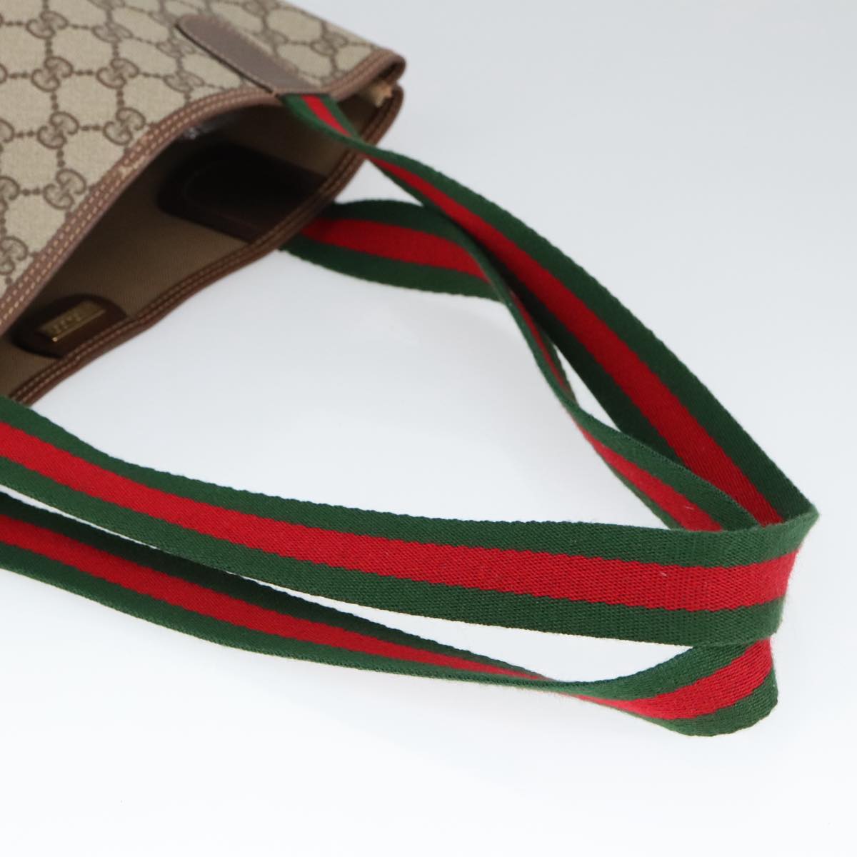 GUCCI GG Supreme Web Sherry Line Tote Bag PVC Beige Red 002 123 100184