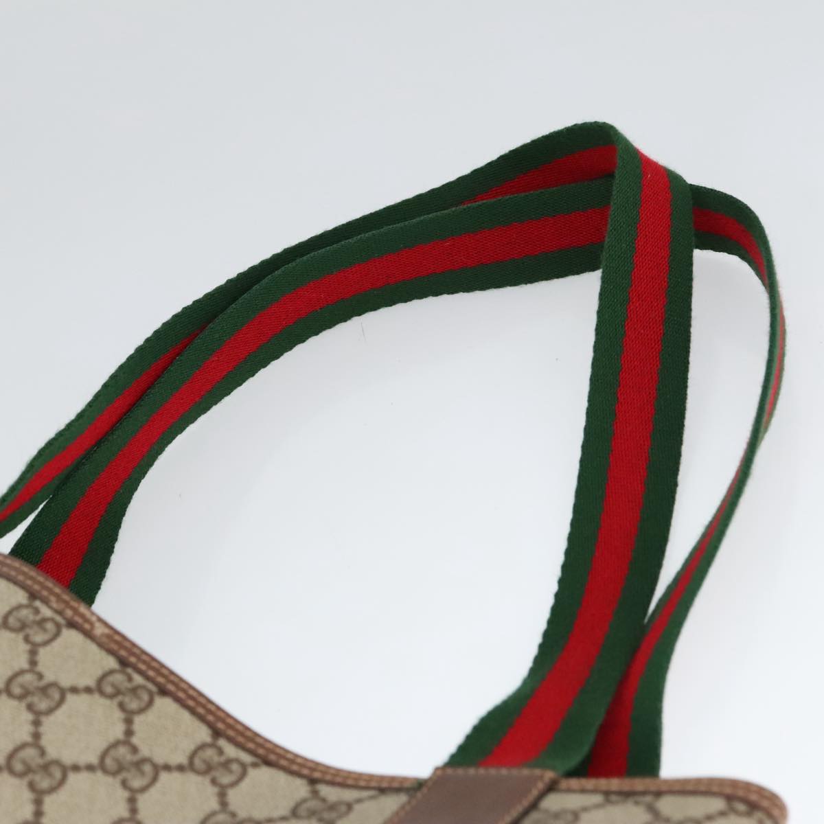 GUCCI GG Supreme Web Sherry Line Tote Bag PVC Beige Red 002 123 100184