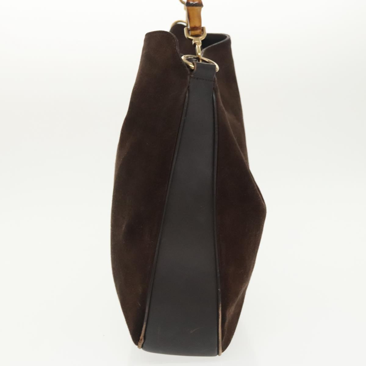 GUCCI Bamboo Shoulder Bag Suede Leather 2way Brown Gold 100190