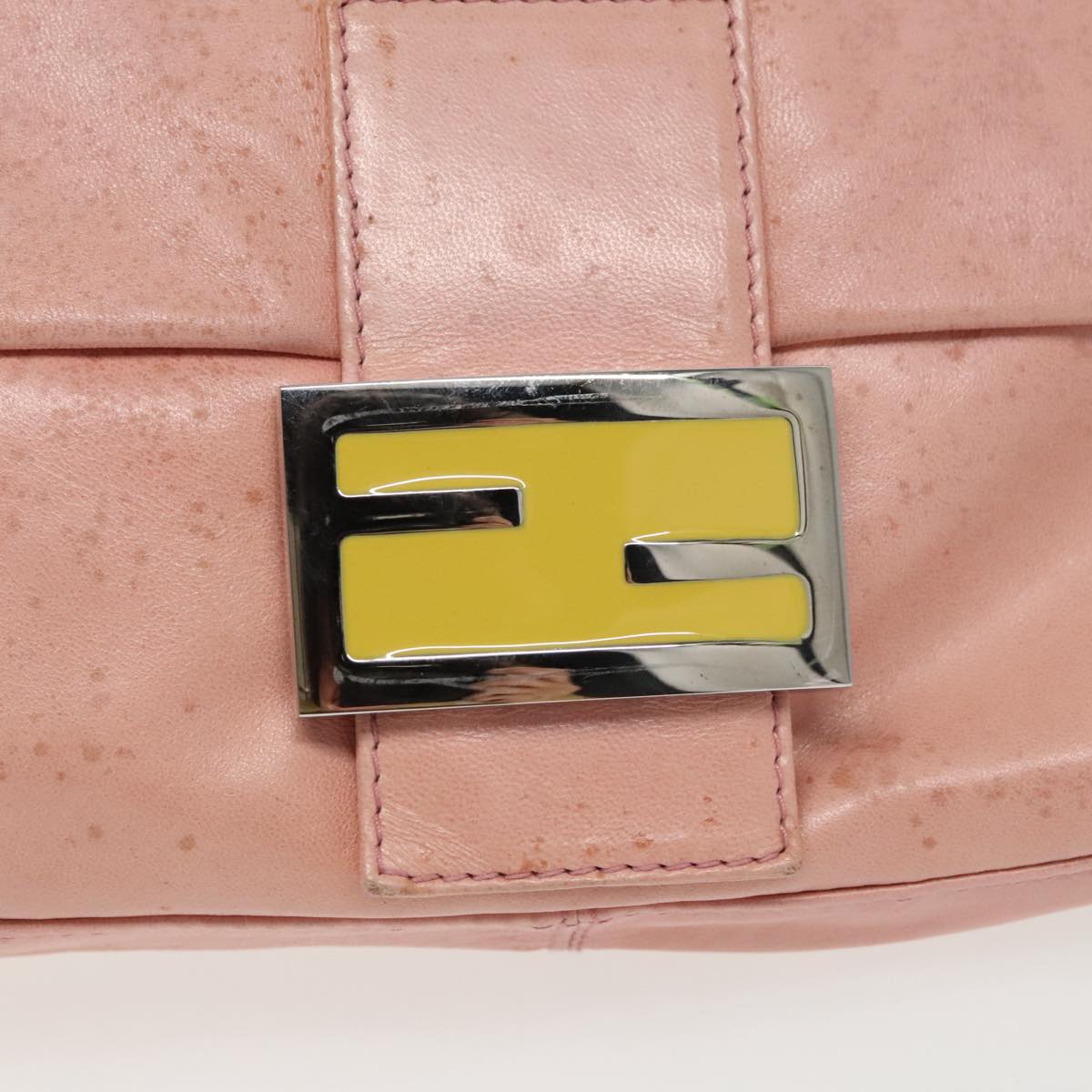 FENDI Mamma Baguette Shoulder Bag Leather Pink Silver 100213