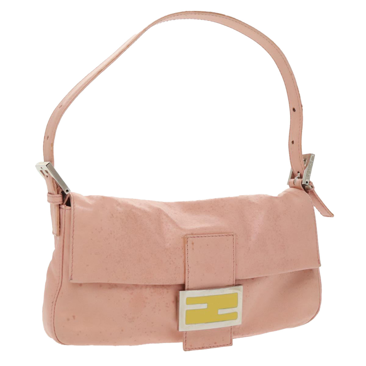FENDI Mamma Baguette Shoulder Bag Leather Pink Silver 100213
