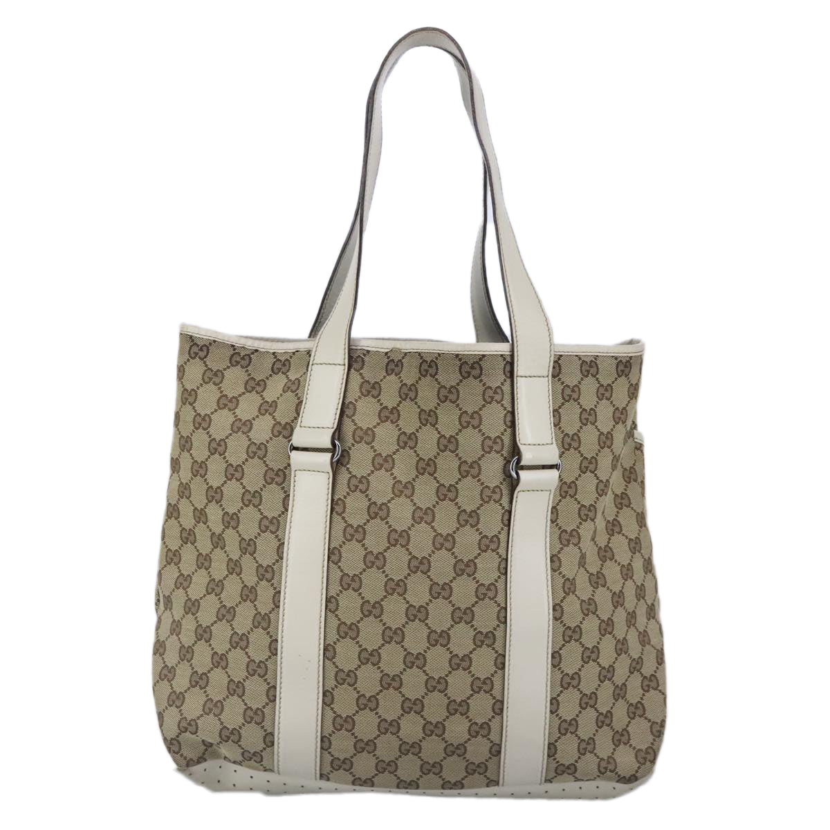 GUCCI GG Canvas Tote Bag Beige Silver 145971 100260