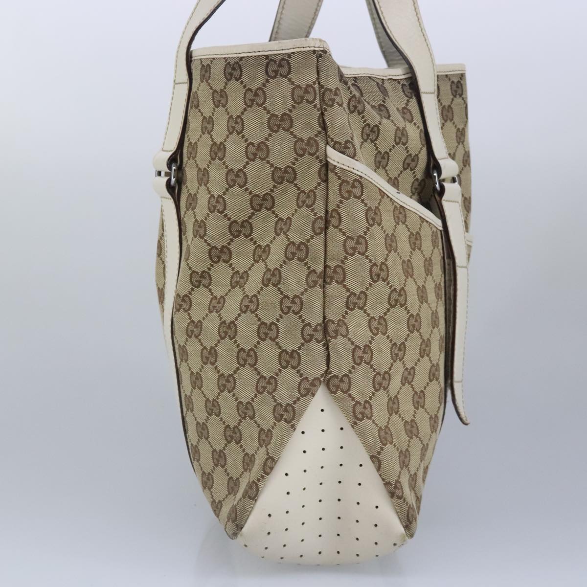 GUCCI GG Canvas Tote Bag Beige Silver 145971 100260