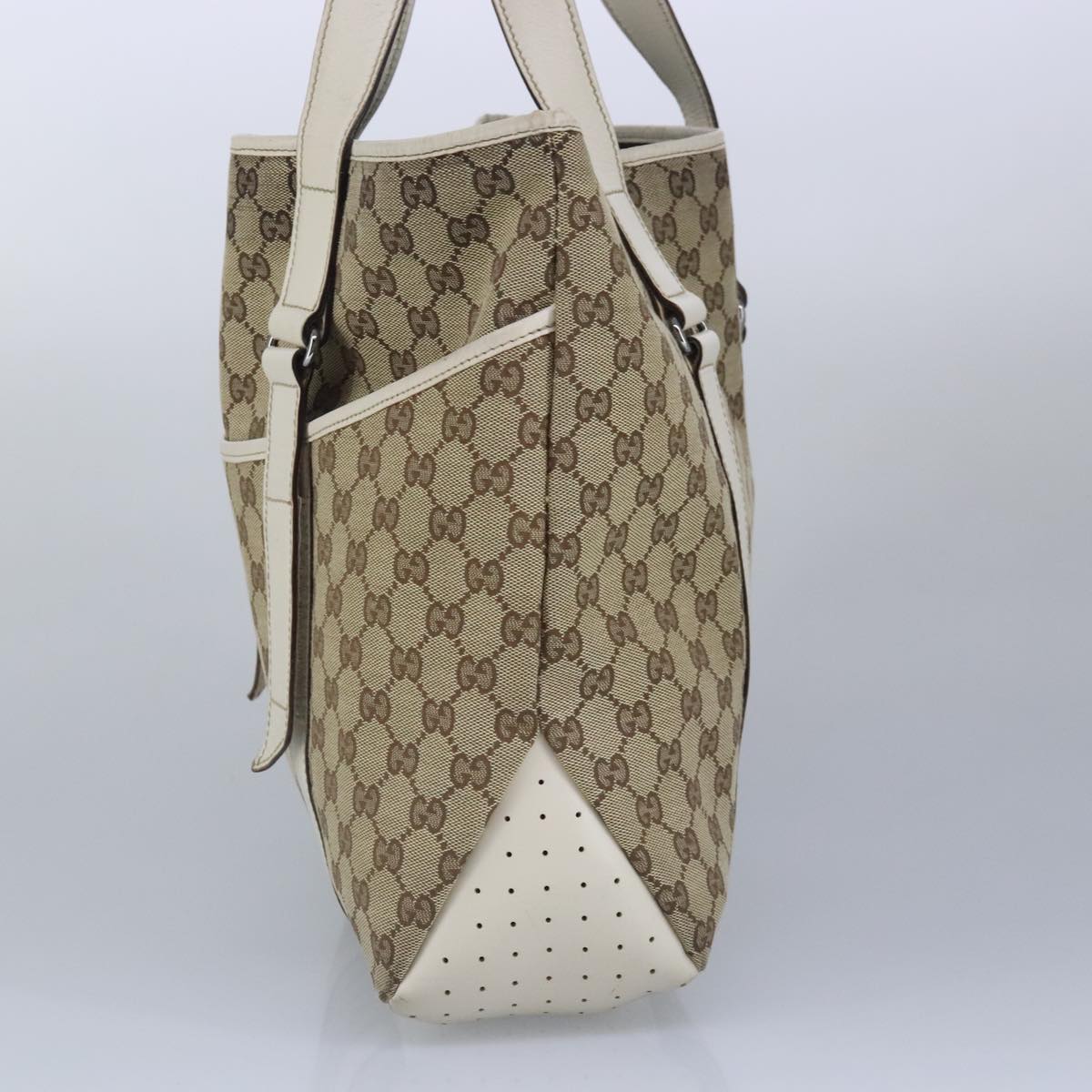 GUCCI GG Canvas Tote Bag Beige Silver 145971 100260