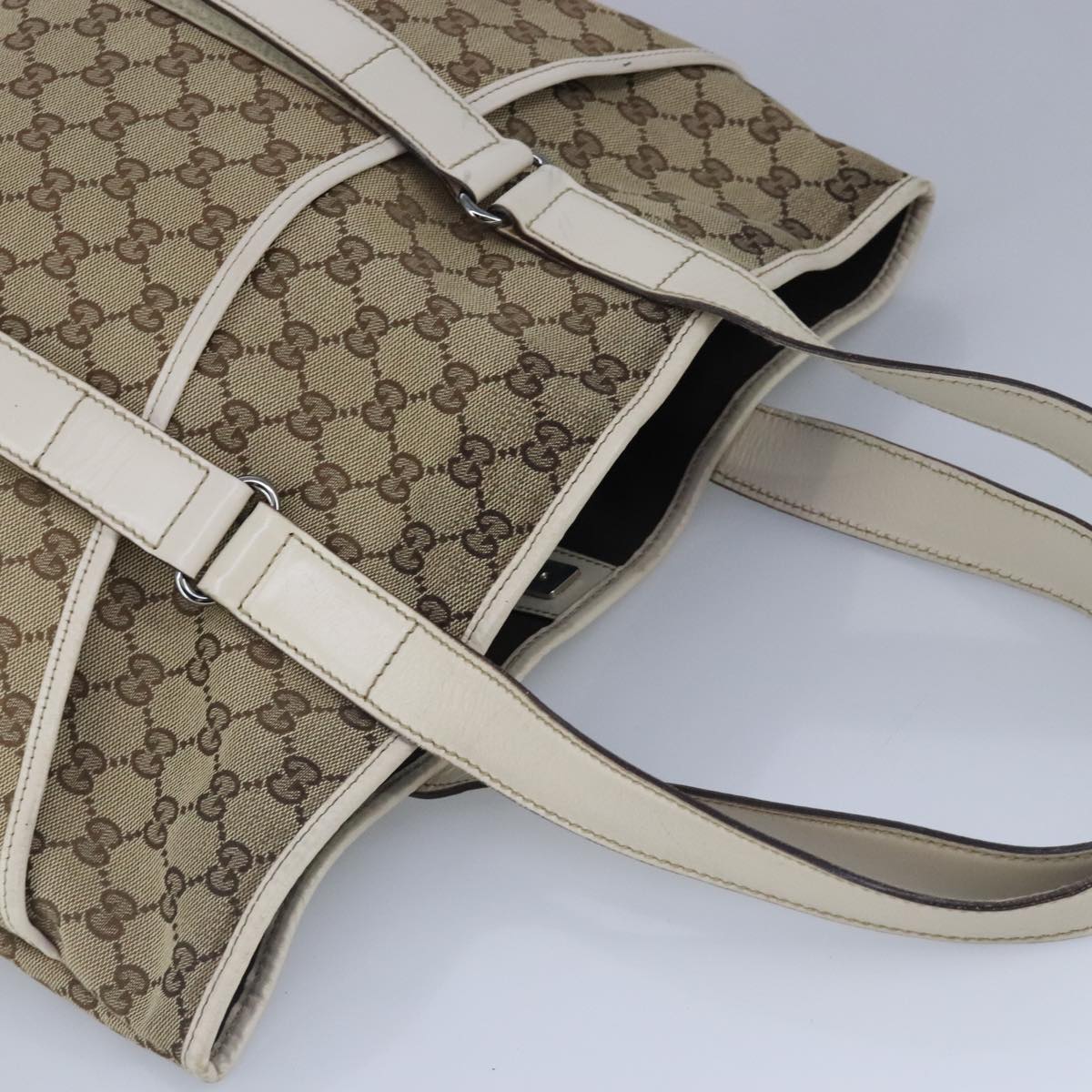 GUCCI GG Canvas Tote Bag Beige Silver 145971 100260