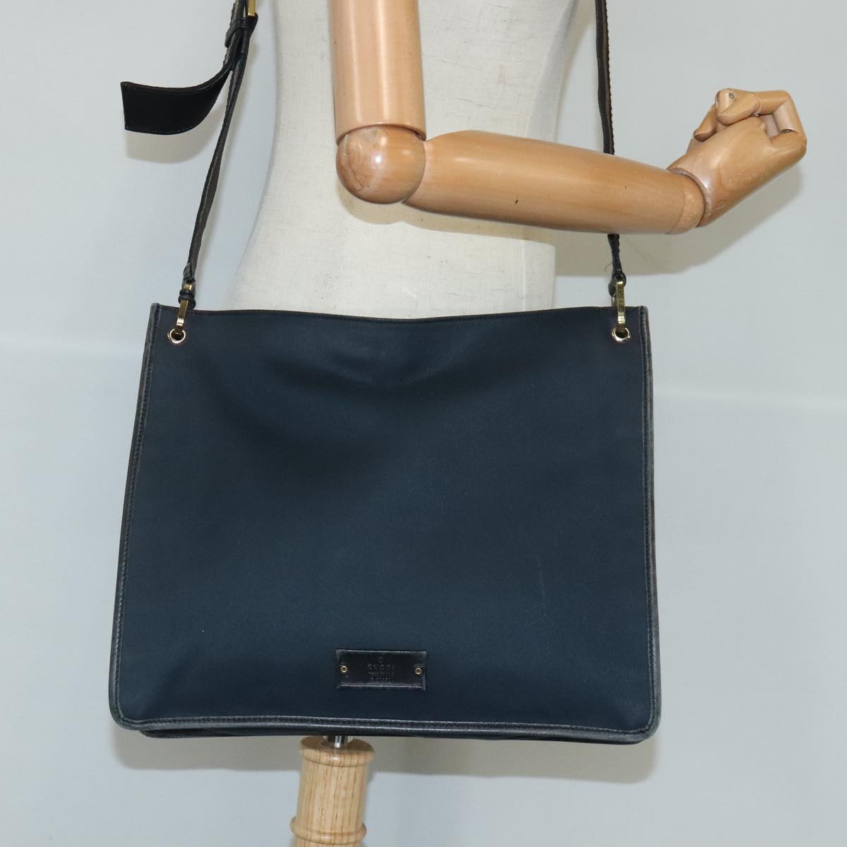 GUCCI Sherry Line Shoulder Bag Canvas Black Gold Brown 90656 100264
