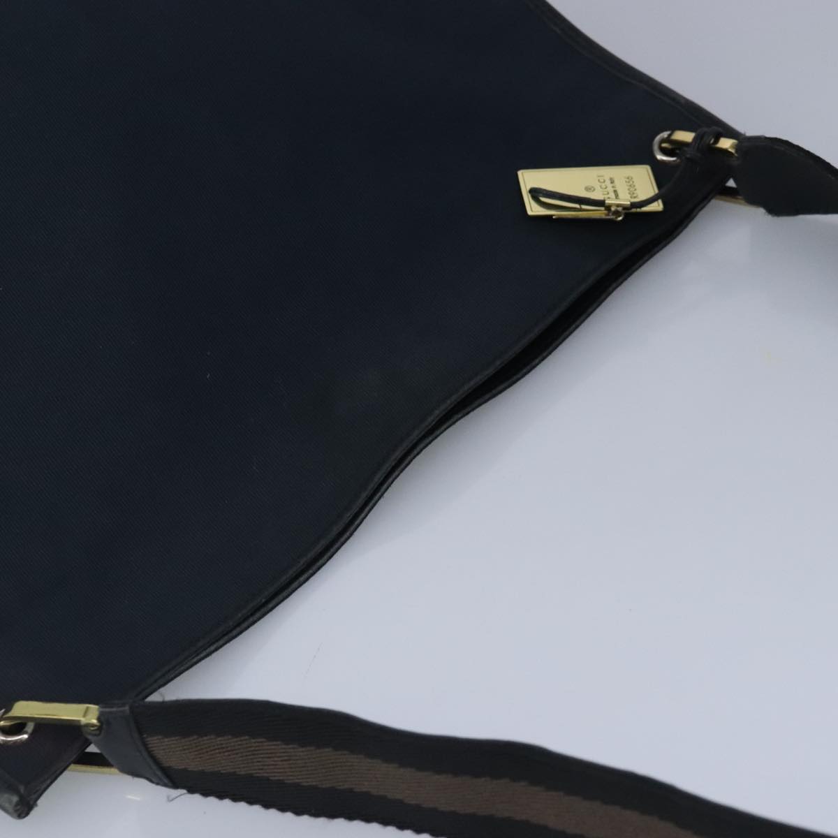 GUCCI Sherry Line Shoulder Bag Canvas Black Gold Brown 90656 100264