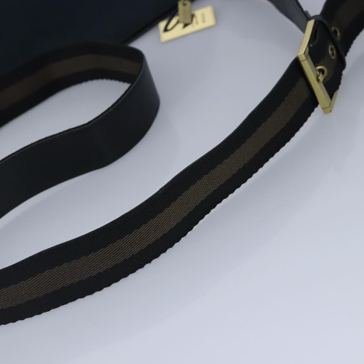 GUCCI Sherry Line Shoulder Bag Canvas Black Gold Brown 90656 100264