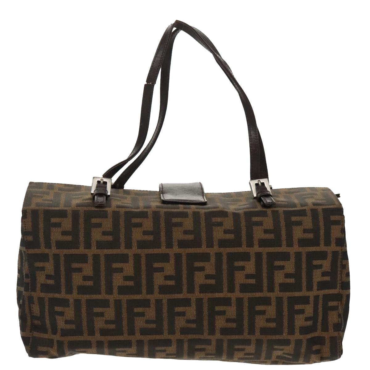 FENDI Zucca Canvas Mamma Baguette Shoulder Bag Brown Black Silver 100278