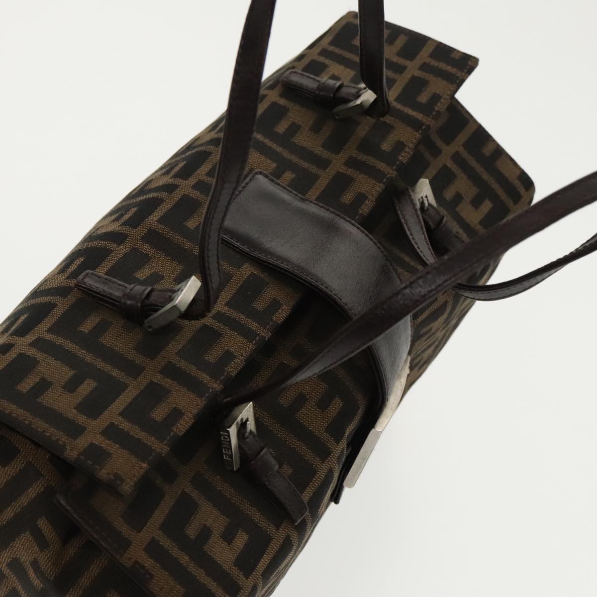 FENDI Zucca Canvas Mamma Baguette Shoulder Bag Brown Black Silver 100278