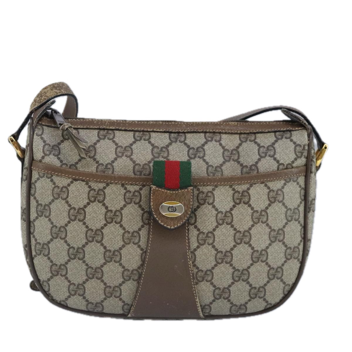 GUCCI GG Supreme Web Sherry Line Shoulder Bag PVC Beige Gold 100314