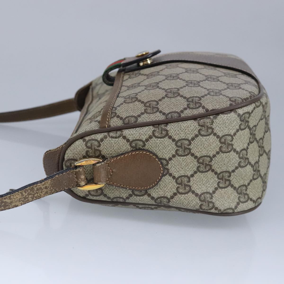 GUCCI GG Supreme Web Sherry Line Shoulder Bag PVC Beige Gold 100314