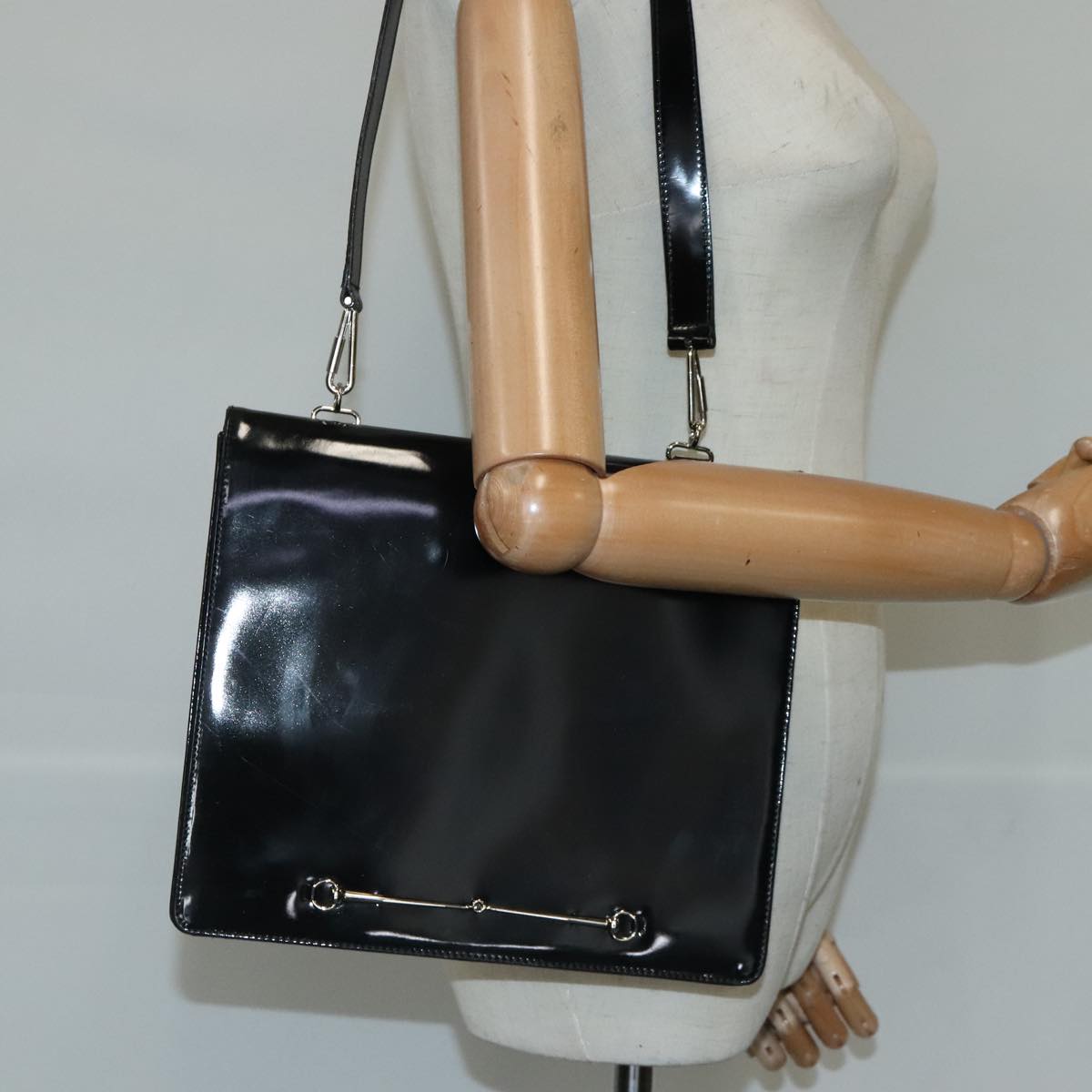 GUCCI Shoulder Bag Enamel Black Silver 001 2684 1737 100342