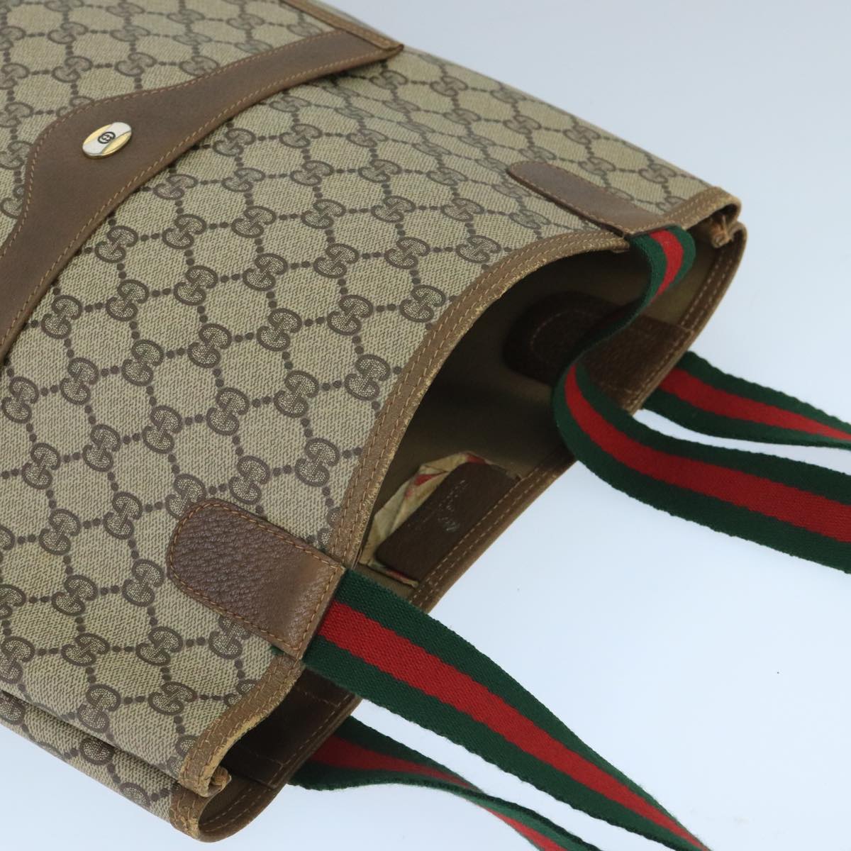 GUCCI GG Supreme Web Sherry Line Tote Bag PVC Beige Red 40 02 003 100347