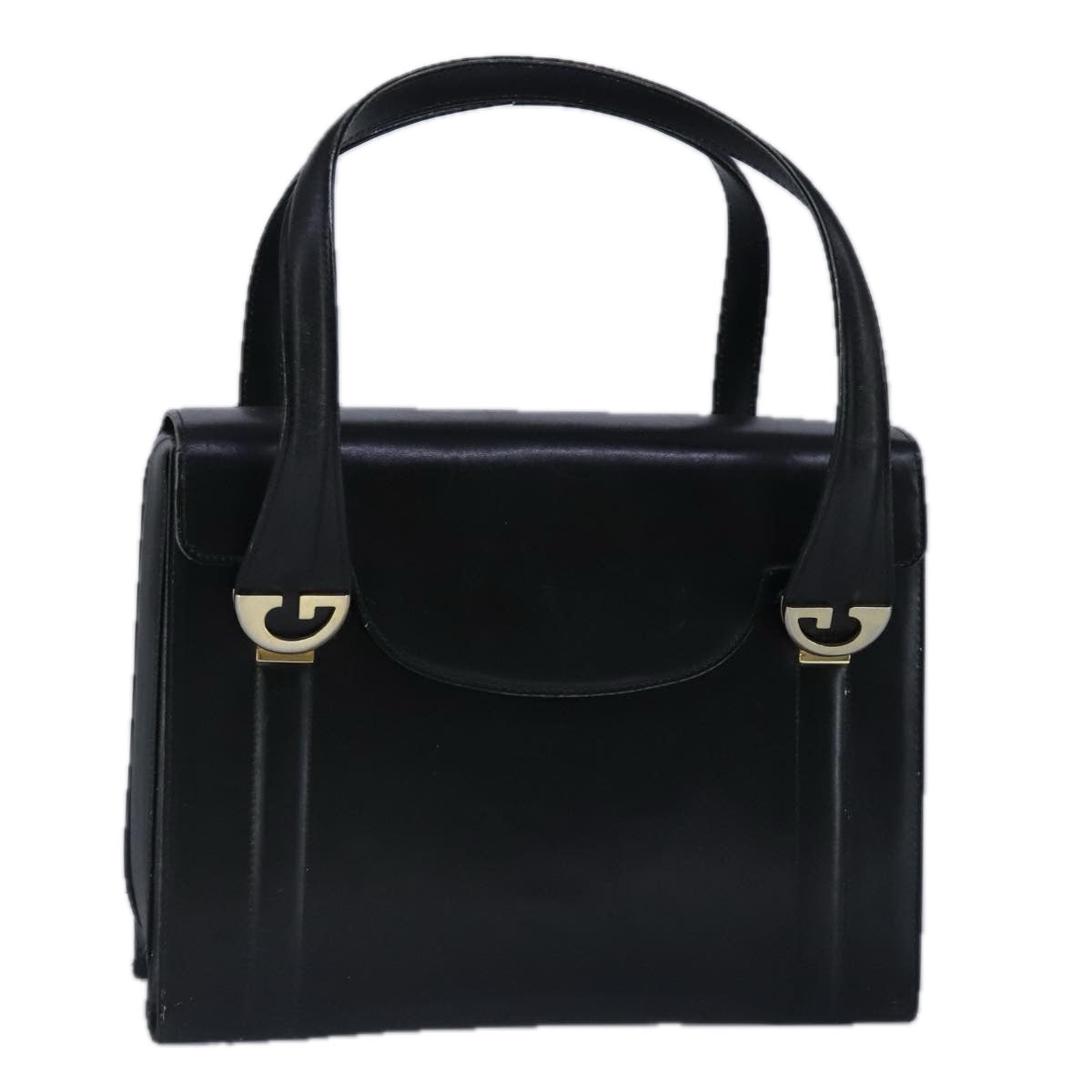 GUCCI Hand Bag Leather Black Gold 100355