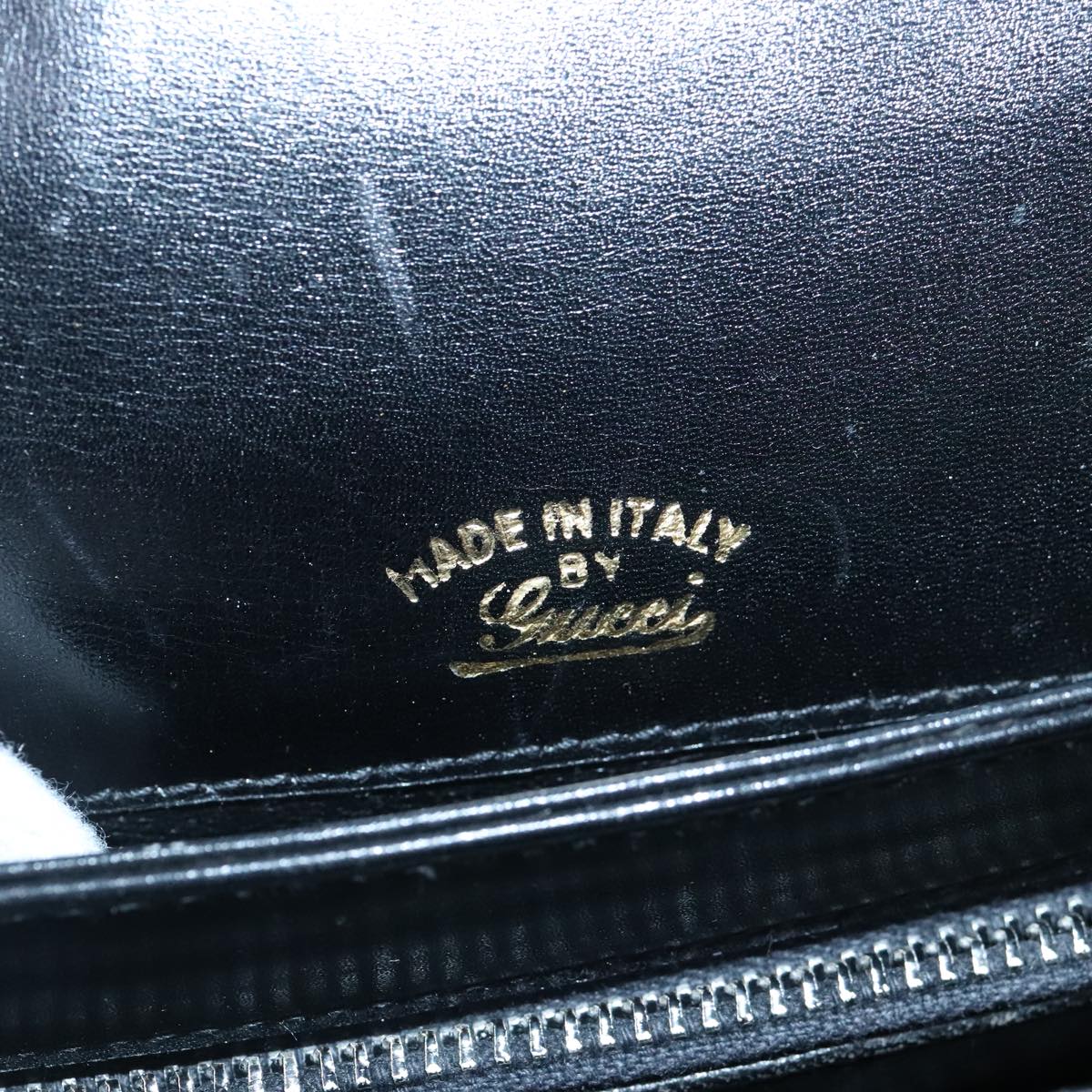 GUCCI Hand Bag Leather Black Gold 100355
