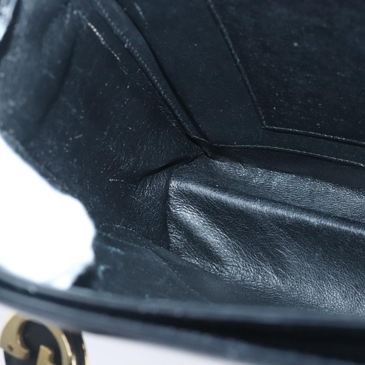 GUCCI Hand Bag Leather Black Gold 100355